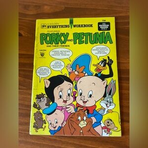 Vintage Looney Tunes Porky Petunia Pig Puzzle Workbook Coloring Book Golden Book
